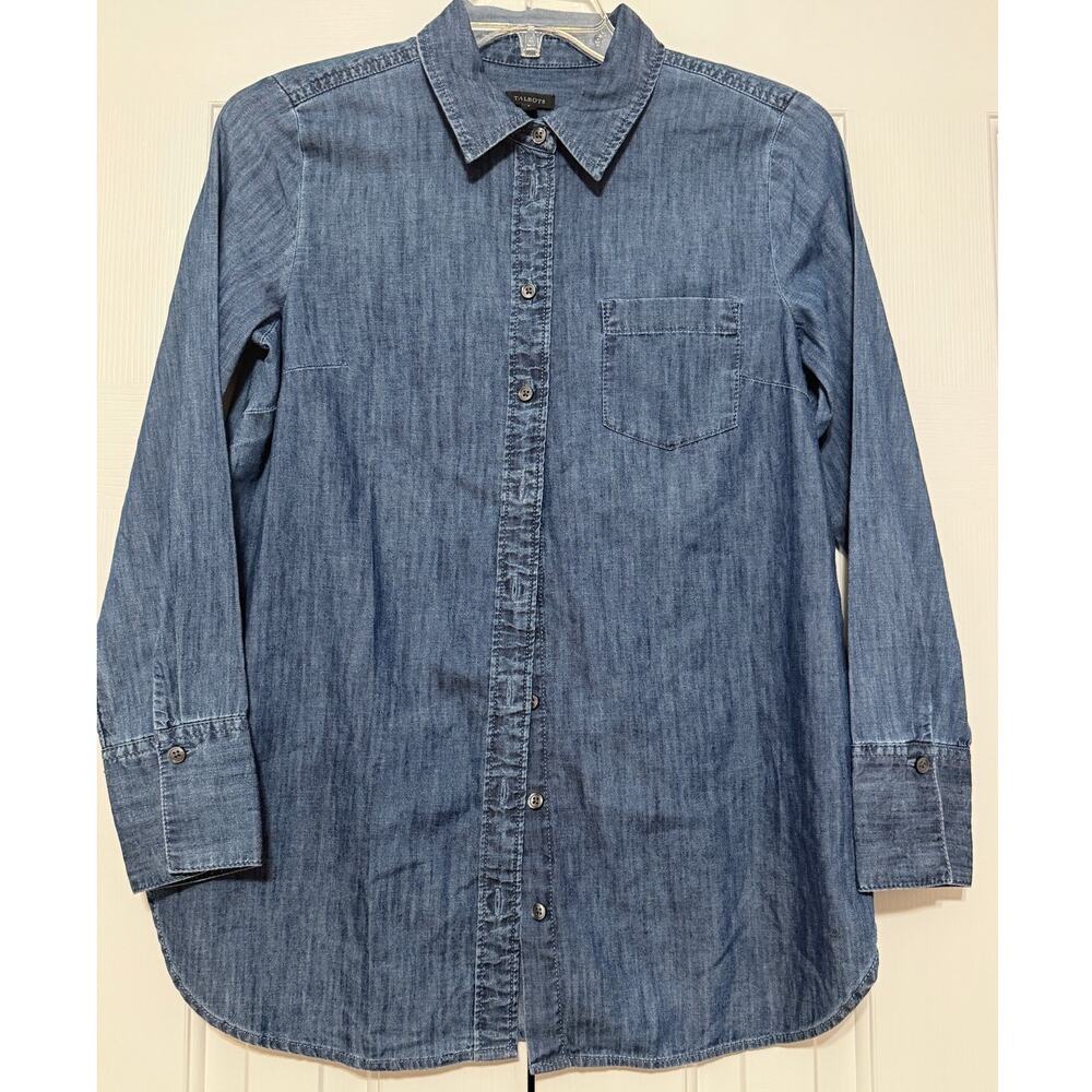 Talbots Longline Denim-Colored Button-Up Shirt, Size S